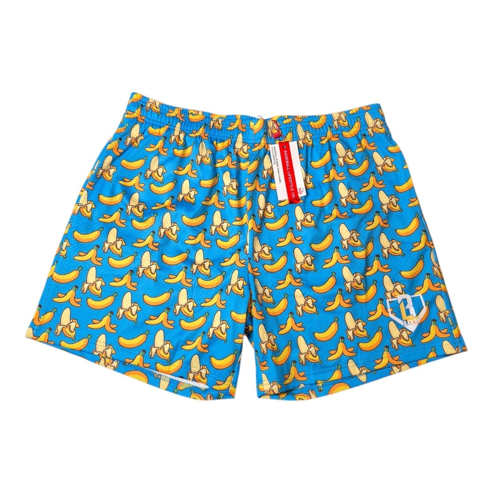 Baseball Lifestyle 101 Mens 2XL Blue Banana Print Athletic Shorts Mesh NWT